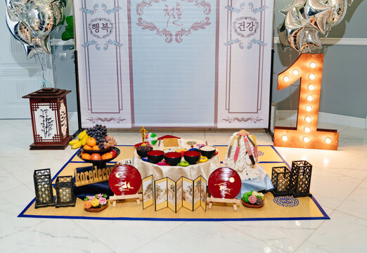 photo zone. decoration and accessories for Doljanchi. first birthday of a Korean