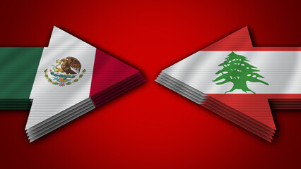 Lebanon vs Mexico Arrow Flags – 3D Illustration