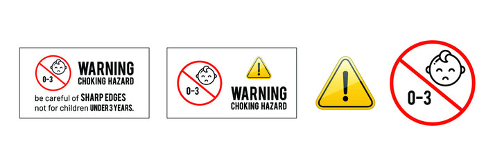 warning choking hazard, 0-3 sign vector illustration   - obrazy, fototapety, plakaty