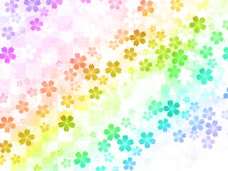 Fototapeta na wymiar 虹色の咲く花がデザインされた背景イラスト