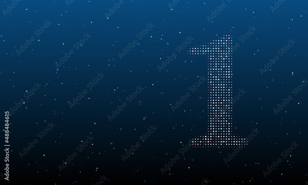 Poster on the right is the number one symbol filled with white dots. background pattern from dots and circl