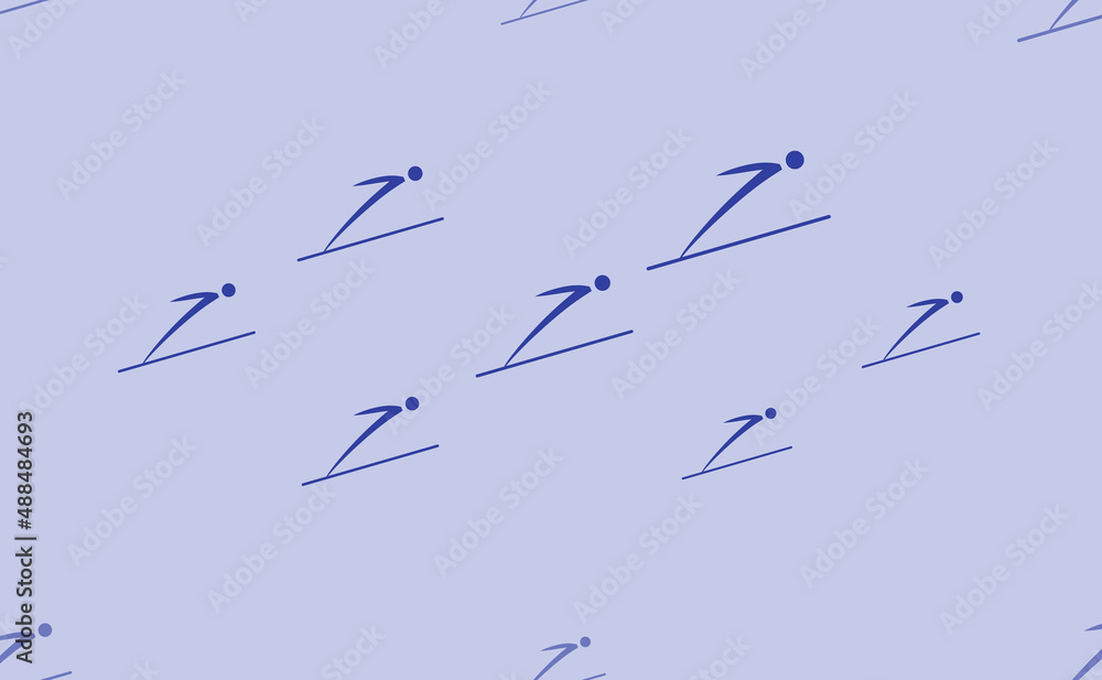 Poster seamless pattern of large isolated blue ski jumping symbols. the pattern is divided by a line of ele