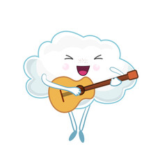 Cute cartoon cloud with a guitar in his hands. Cartoon vector illustration. Kawaii, children's isolated vector illustration, sticker.  Cloud illustration.