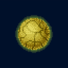 Pixel game yellow color cracked planet of solar system, sphere 8 bit game design element. Vector sunlight, satellite or meteor ui game asset object. Futuristic globe, universe, galaxy space planet