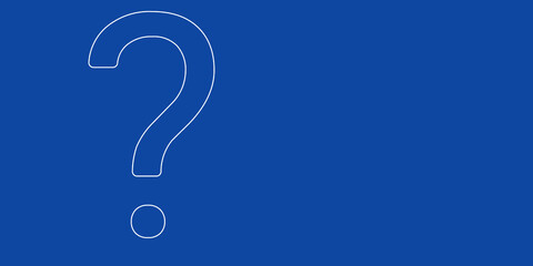 A large white outline question symbol on the left. Designed as thin white lines. Vector illustration on blue background