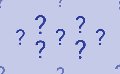 Seamless pattern of large isolated blue question symbols. The pattern is divided by a line of elements of lighter tones. Vector illustration on light blue background
