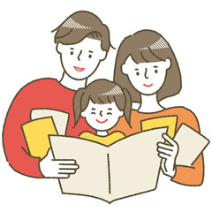 請求した資料を検討する子育て世代【女児・暖色】