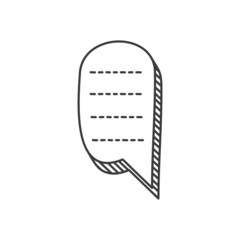 Abstract note in speech bubble isolated outline icon. Vector balloon with information, talk chat doodle, dialog communication sign, chatting memo hand drawn dialogue or conversation sign