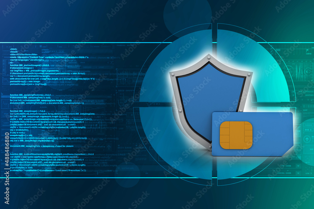 Poster 3d render sim card with protective shield