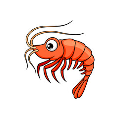Prawn shellfish crustaceans isolated shrimp funny cartoon character. Vector big red tiger shrimp animated personage, mediterranean cuisine food mascot. Seafood, underwater marine animal with whiskers