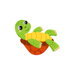 Turtle cartoon animal reptile tortoise lying on back isolated cute kids toy. Vector adorable sea or land dwelling reptile lying on back. Cute friendly aquatic and terrestrial reptilian, aquarium pet