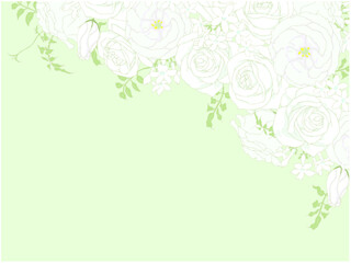 薔薇とトルコキキョウとジャスミンのフレーム⑤上部_黄緑背景