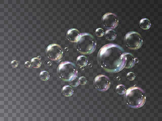 Soap bubbles flying in a jet