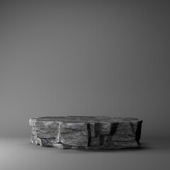 Minimal luxury rock design in gray wall background. Concept display scene stage platform showcase, product, sale, banner, presentation, cosmetic. 3D render