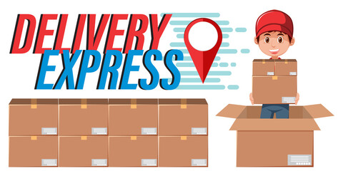 Delivery Express logotype with courier holding packages