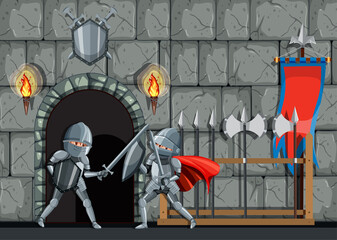 Fototapeta premium Medieval armoured knights fighting together