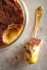 Tiramisu. Dessert with cream for breakfast. High quality photo
