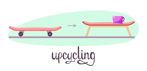 Make a table out of a skateboard. Cartoon design. Upcycling.