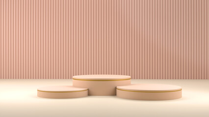 Minimalist geometric podiums fashion luxury beauty backdrop for product display. Minimalist gold and pink background. 3d render.