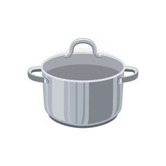 Steel cooking pot with lid. Cartoon saucepan, subject of to cooking. Vector Illustration.