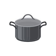 Black cooking pot with lid. Vector Illustration.