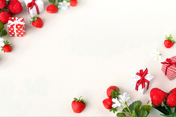 赤いいちごのフレーム　オフホワイトのバックボード