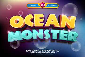ocean monster comic cartoon movies Bold 3D Editable text Effect Style