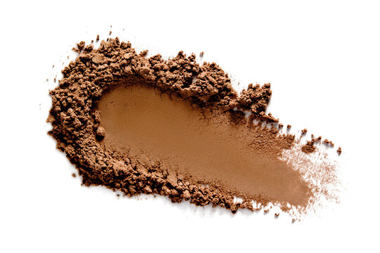 Face Makeup Powder Texture. Brown Eye Shadow Bronzer Swatch Smudge Isolated On White. Make Up Product Smear Closeup.