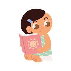 toddler girl with book
