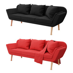 black and red sofa Modern style sofa for living room render 3d illustration with clipping path