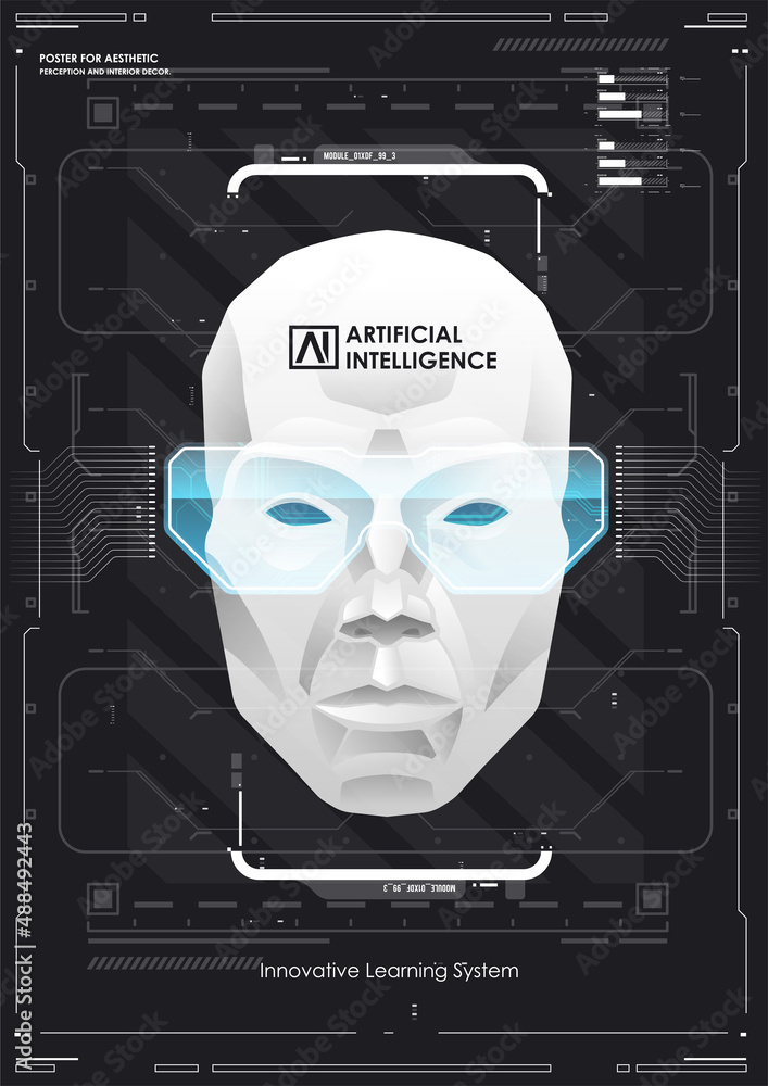 Poster ai and technology concept. abstract glowing colorful digital brain with circuit background. futurist