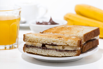 sandwich with chocolate paste and banana for breakfast