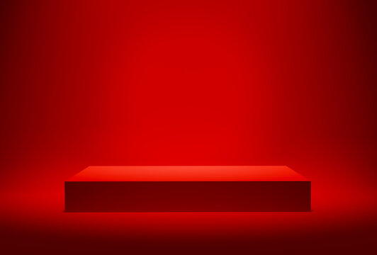 Blank red platform or pedestal for product display. Empty stand for showing or presenting Christmas or valentines day products. © Cagkan
