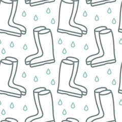 Seamless vector pattern with spring theme and rubber boots. For fabric, paper, wrap, textile, poster, scrapbooking, wallpaper or background, for web site or mobile app