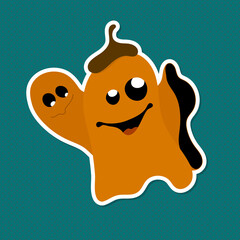 Halloween Funny Ghost Gift Sticker for 31th October Eve of All Saints Day. Concept for Label, Card, Poster, Eco Bag and Garment.