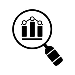 Data analysis line icon with business graph or chart with magnifier.