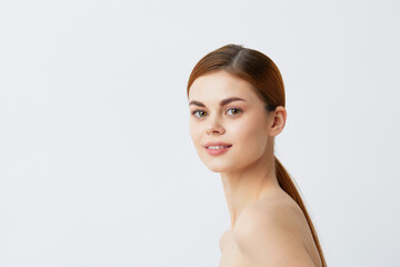 young woman posing clean skin care attractive look close-up Lifestyle