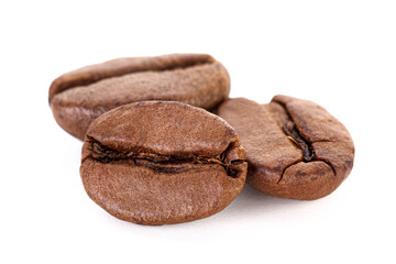 Roasted coffee beans isolated in white background