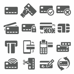 Credit Card Icon Set on White Background