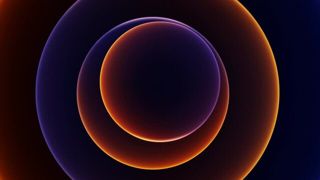 Abstract classy luxurious neon light circle loop background in orange and purple. Concept 3D animation for showcase, sale, and packshot templates with minimalist elegant and modish hologram art look