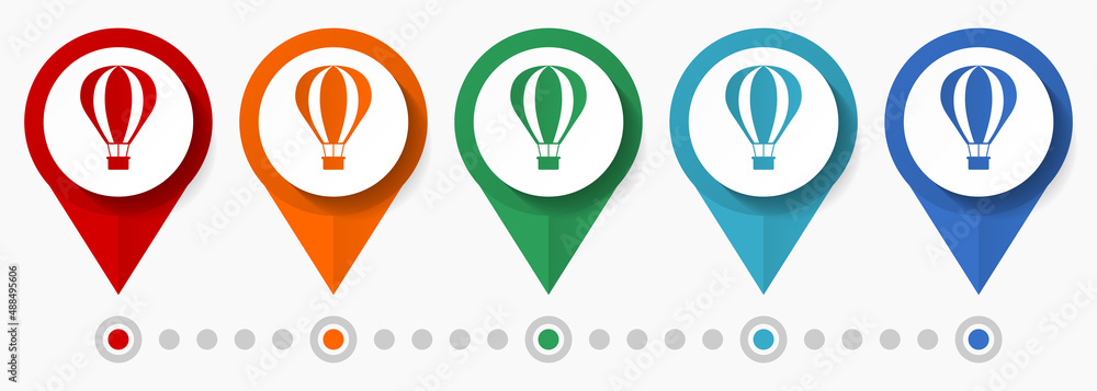 Poster balloon, travel concept vector icon set, flat design flight pointers, infographic template easy to e