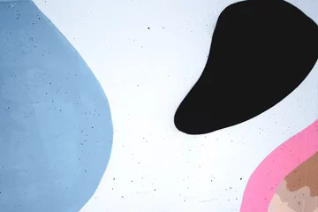 Gordijnen Closeup of colorful black, pink, white urban wall texture. Modern pattern for wallpaper design. Creative modern urban city background for advertising mockups. Minimal geometric style, solid colors © Aleksandra Konoplya