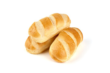 Tasty bread rolls, sweet buns, close-up, isolated on white background.
