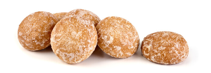 Baked gingerbread biscuits, isolated on white background.