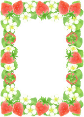 イチゴ水彩画素材、飾り枠、装飾素材／Strawberry watercolor material, decorative frame, decorative material