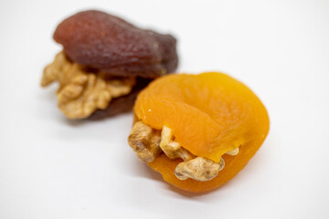 dried apricots with walnuts. close up