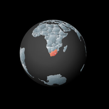 Low poly globe centered to South Africa. Red polygonal country on the globe. Satellite view of South Africa. Stylish vector illustration.