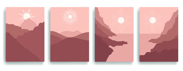 Poster with mountain landscape  . Trendy brochure . Vector illustration .