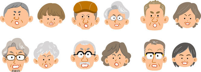 6種類のシニア夫婦の表情 怒り
