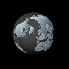 Low poly globe centered to Iceland. Red polygonal country on the globe. Satellite view of Iceland. Classy vector illustration.